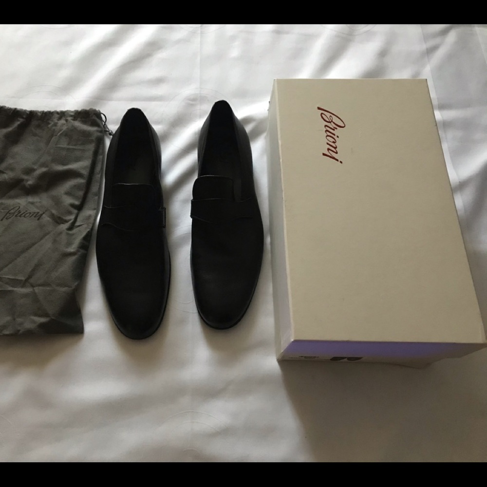 Brioni Mens Dress Black Leather Loafers